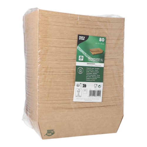 Snacktrays, Pappe "pure" 4 cm x 11 cm x 16 cm braun "100% Fair" extra groß
