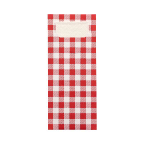 Bestecktaschen 20 cm x 8,5 cm rot "Vichy Karo" inkl. weißer Serviette