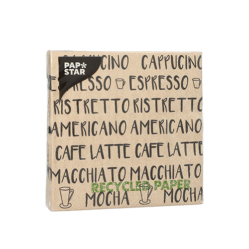 Servietten, 3-lagig 1/4-Falz 25 cm x 25 cm natur "Coffee Specialities" aus recyceltem Papier