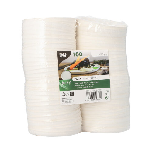 Teller Zuckerrohr "pure" rund Ø 9 cm · 1 cm weiss "Cella"