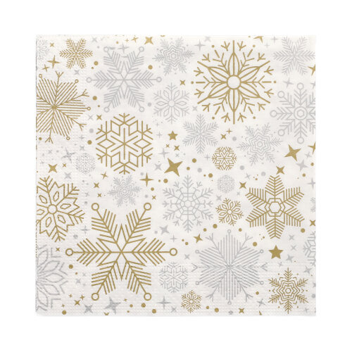 Servietten, 3-lagig 1/4-Falz 33 cm x 33 cm silber/gold "Flocons"