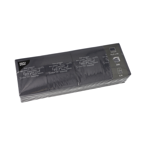 Snackservietten "DAILY Collection" 1/4-Falz 24 cm x 16,5 cm schwarz "Enjoy your Meal"