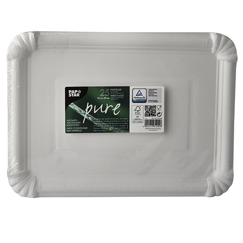 Teller, Pappe "pure" eckig 21,5 cm x 29 cm weiss
