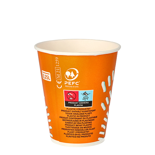 Trinkbecher für Kaltgetränke, Pappe 0,25 l Ø 8,97 cm · 10 cm orange "Rays"