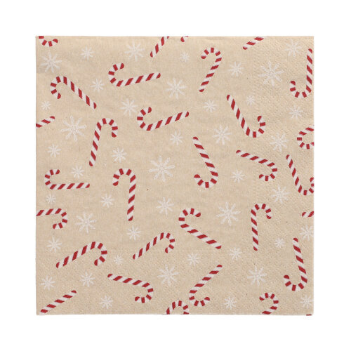 Servietten, 3-lagig 1/4-Falz 33 cm x 33 cm natur "Candy Canes" aus recyceltem Papier