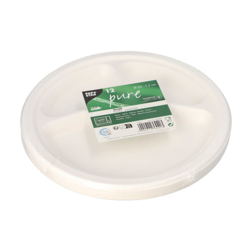 Teller, Zuckerrohr "pure" 3-geteilt Ø 23 cm · 2 cm weiss