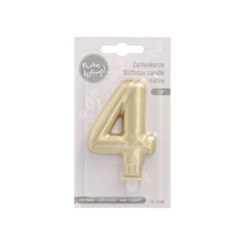 Zahlenkerze mit Halter 7 cm gold "4"