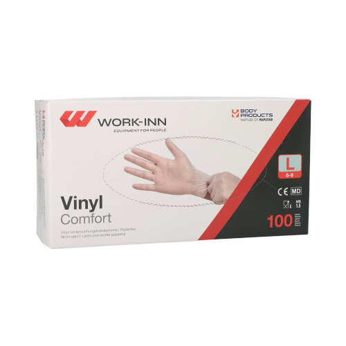 "WORK-INN/PS" Handschuhe, Vinyl puderfrei "Comfort" transparent Größe: L