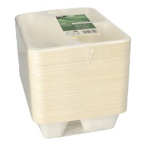 Siegelschalen Zuckerrohr, PLA beschichtet 3-geteilt 1000 ml 4,9 cm x 22,7 cm x 17,8 cm