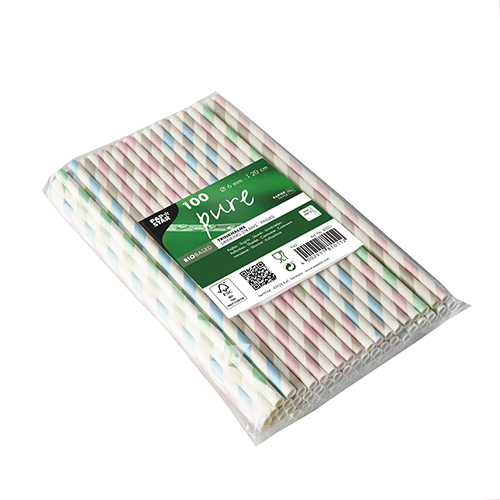 Trinkhalme, Papier Ø 6 mm · 20 cm farbig sortiert "Stripes"