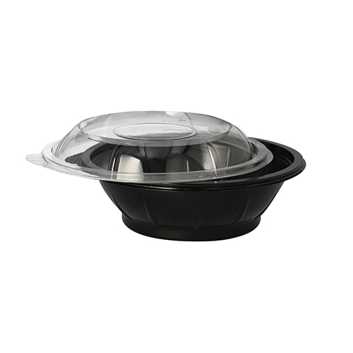 Salatschalen, PET 600 ml Ø 16,6 cm · 5,9 cm schwarz "Snap It" mit Deckel R-PET glasklar
