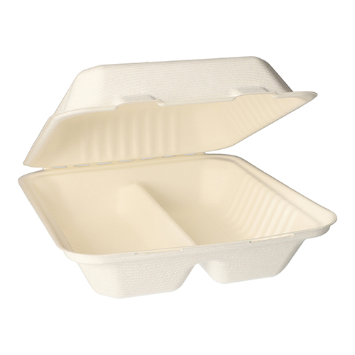 Menüboxen, Zuckerrohr "pure" 2-geteilt 7,7 cm x 20 cm x 22 cm weiss