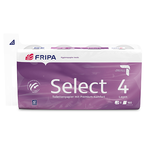 Rollen Toilettenpapier, 4-lagiges Tissue Ø 12 cm · 13,8 cm x 9,8 cm hochweiss "Select" 160 Blatt