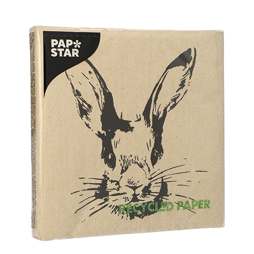 Servietten, 3-lagig 1/4-Falz 33 cm x 33 cm natur "My Name is Rabbit" aus recyceltem Papier