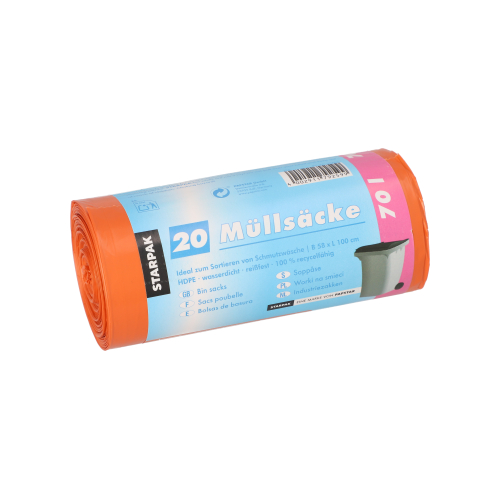 Müllsäcke, HDPE 70 l 100 cm x 58 cm orange 23 my