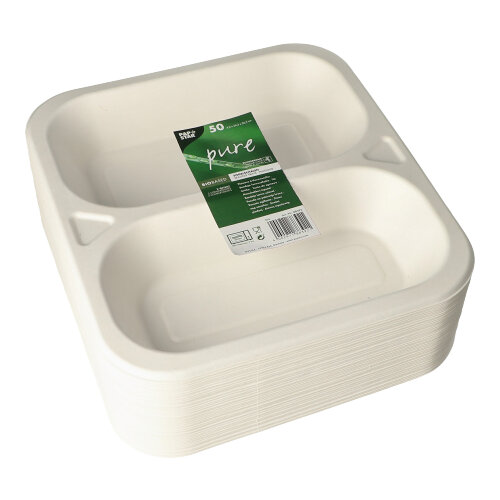 Siegelschalen Zuckerrohr 2-geteilt 1250 ml 4,2 cm x 24,5 cm x 26,5 cm weiss