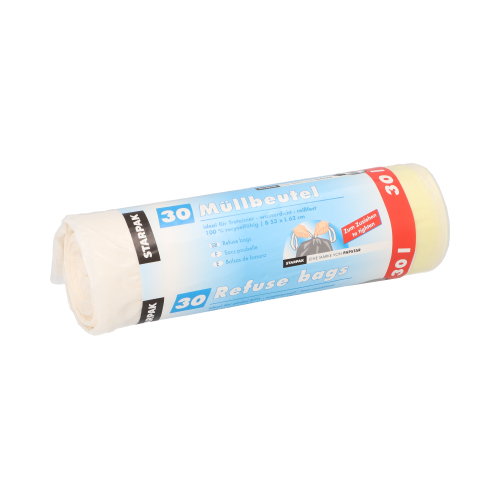 Müllbeutel mit Zugband, LDPE 30 l 62 cm x 53 cm weiss 17 my