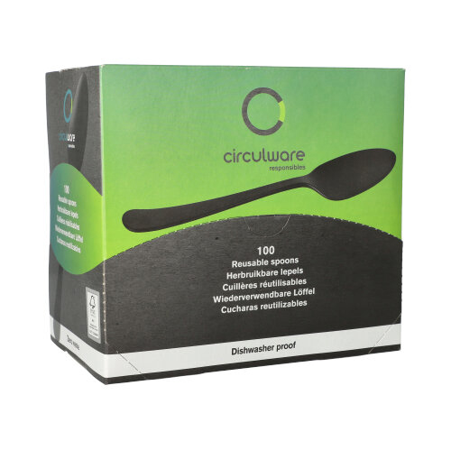 "Circulware" Mehrweg-Löffel PP-MF 19 cm schwarz "Gaia" extra stabil, in Spenderbox