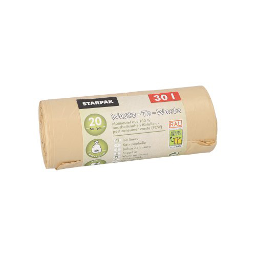 Müllbeutel aus 100% PCW "Waste-To-Waste" 30 l 64,5 cm x 54 cm beige 20 my