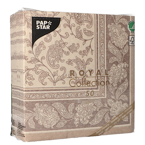Servietten "ROYAL Collection" 1/4-Falz 40 cm x 40 cm mocca "Ornaments"