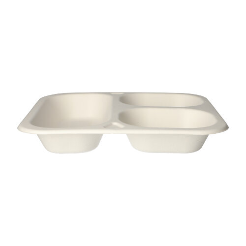 Siegelschalen Zuckerrohr 3-geteilt 1350 ml 4,2 cm x 24,5 cm x 26,5 cm weiss