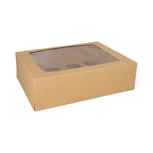 Cupcake-Kartons eckig 10 cm x 35 cm x 27 cm mit Sichtfenster aus PLA