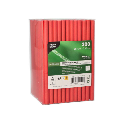 Cocktail Trinkhalme, Papier Ø 7 mm · 15 cm rot