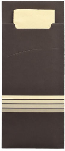 Bestecktaschen 20 cm x 8,5 cm schwarz/creme "Stripes" inkl. farbiger Serviette 33 x 33 cm 2-lag.