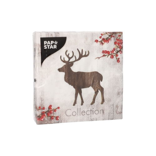 Servietten, 3-lagig 1/4-Falz 25 cm x 25 cm "X-Mas Deer"