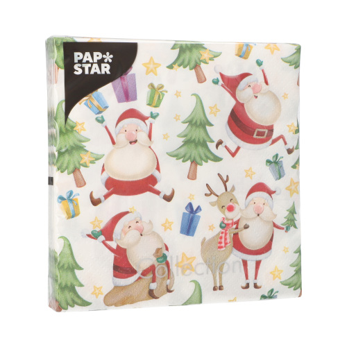 Servietten, 3-lagig 1/4-Falz 33 cm x 33 cm "Happy Santa"