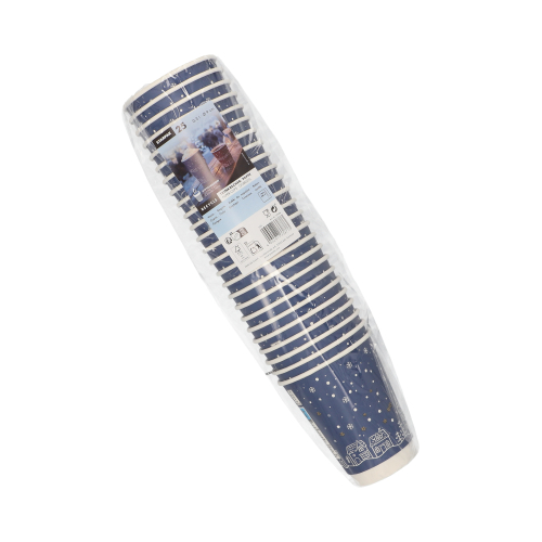 Trinkbecher, Pappe 0,3 l Ø 9 cm · 11,2 cm blau "Hello Winter" doppelwandig