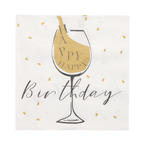 Servietten, 3-lagig 1/4-Falz 33 cm x 33 cm weiss "Happy Birthday"