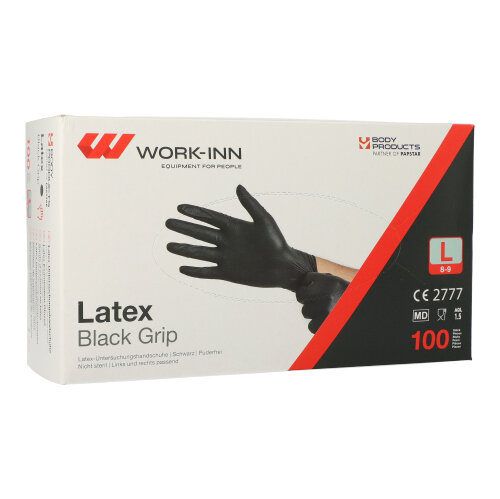 "WORK-INN/PS" Handschuhe, Latex puderfrei "Black Grip" schwarz Größe: L