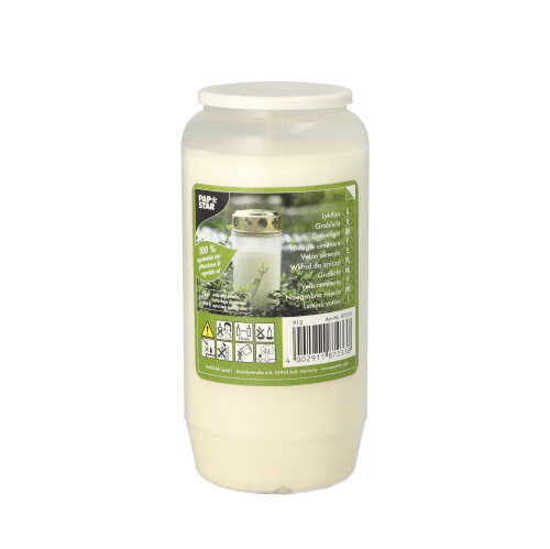 Öl-Licht T6, 100 % Pflanzenfett Ø 7 cm · 14 cm weiss transparente Hülle