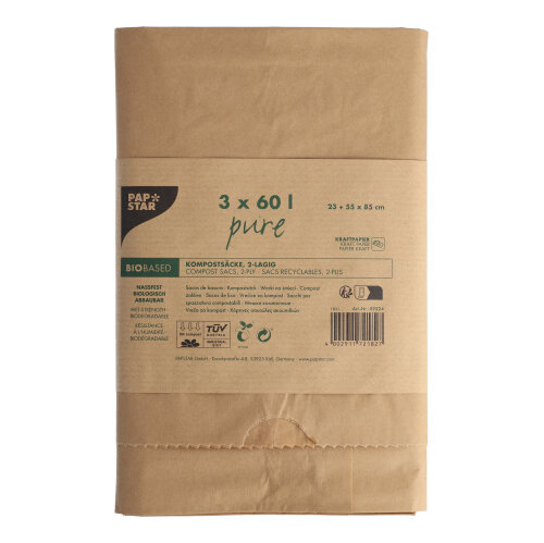 Kompostsäcke aus Papier "pure" 60 l 85 cm x 55 cm x 23 cm braun , 2-lagig