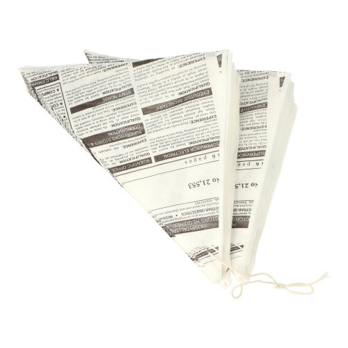 Spitztüten, Pergament-Ersatz 32,5 cm x 23 cm x 23 cm "Newsprint" Füllinhalt 250 g, fettdicht