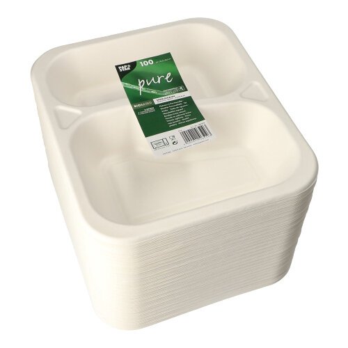 Siegelschalen Zuckerrohr 2-geteilt 1000 ml 4,2 cm x 21,2 cm x 25 cm weiss