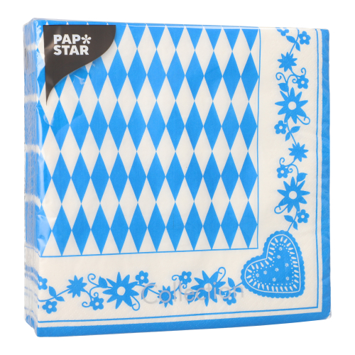 Servietten, 3-lagig 1/4-Falz 40 cm x 40 cm "Bayrisch Blau"