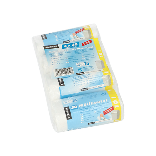 Müllbeutel mit Tragegriffen, HDPE 10 l 42 cm x 39,5 cm transparent 10 my