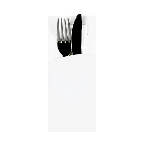 Bestecktaschen 20 cm x 8,5 cm weiss "Logodruck" inkl. Serviette