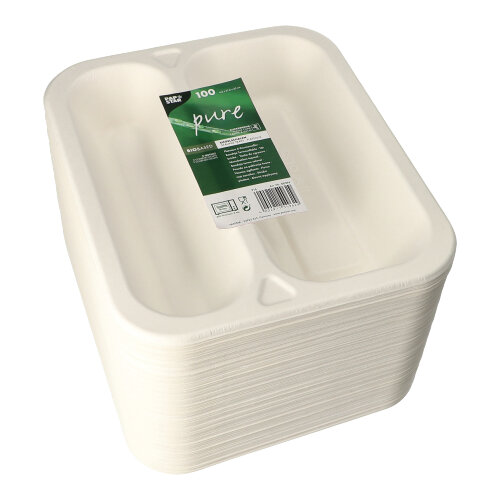Siegelschalen Zuckerrohr 2-geteilt 975 ml 4,2 cm x 21,2 cm x 25 cm weiss