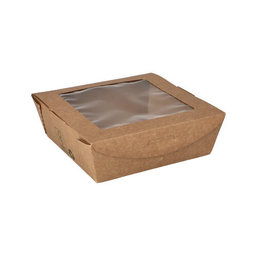 Feinkostboxen Pappe "pure" eckig 650 ml 4,5 cm x 12 cm x 12 cm braun "100% Fair"