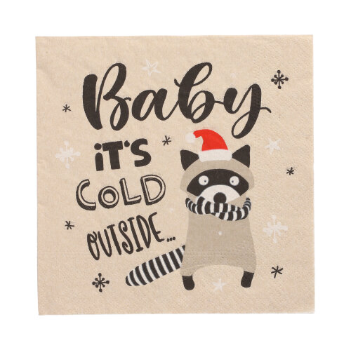 Servietten, 3-lagig 1/4-Falz 33 cm x 33 cm natur "It´s cold outside" aus recyceltem Papier