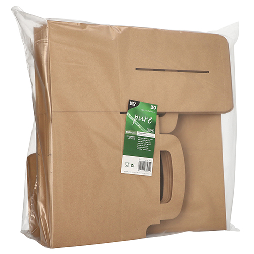 Lunch-Boxen, Pappe "pure" eckig 12,5 cm x 15,5 cm x 22,5 cm braun mit Tragegriff
