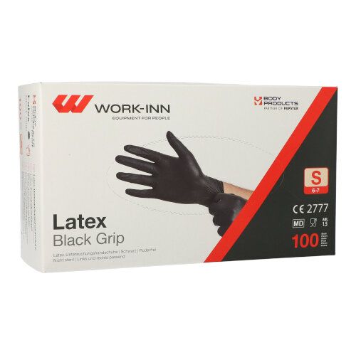 "WORK-INN/PS" Handschuhe, Latex puderfrei "Black Grip" schwarz Größe: S