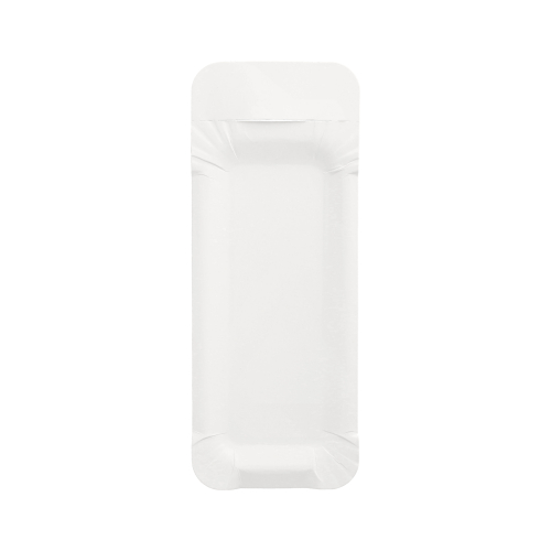 Teller, Pappe "pure" eckig 8 cm x 21 cm weiss mit Anfasser