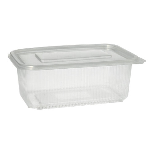 Verpackungsbecher mit Klappdeckeln, PP rechteckig 1000 ml 7,4 cm x 13,1 cm x 19,1 cm transparent