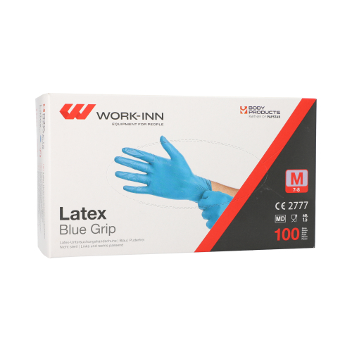 "WORK-INN" Handschuhe, Latex puderfrei blau "Blue Grip" Größe: M