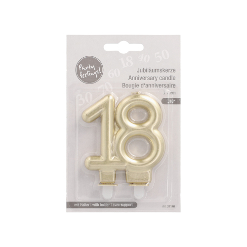 Jubiläumskerzen mit Halter 7 cm gold "18"