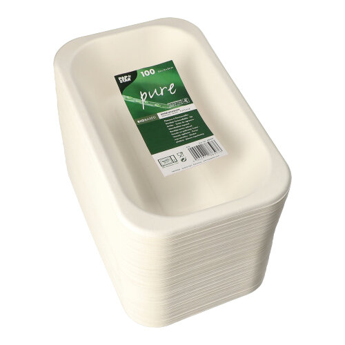 Siegelschalen Zuckerrohr 950 ml 5,6 cm x 15 cm x 24 cm weiss